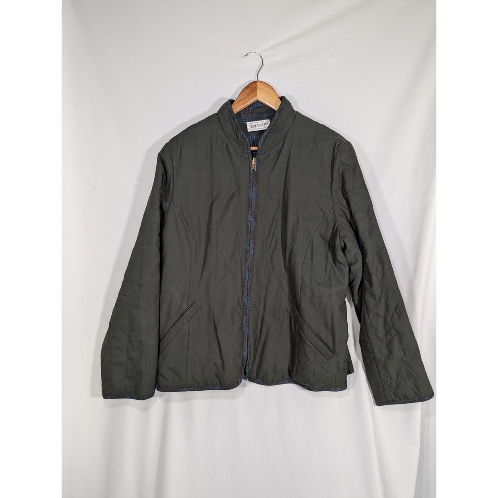 Pendleton Jacket Womens Large L Multicolor Tartan Plaid Blue Quilted Reversible